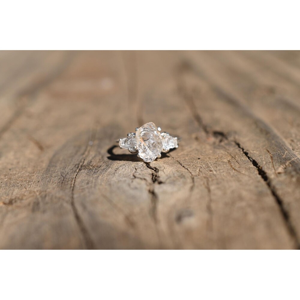 Raw Lake County Diamond Engagement Ring: Sterling Silver Three Stone Ring
